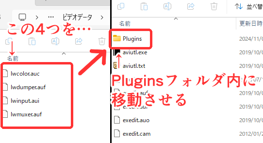 L-SMASH WorksファイルをPluginsフォルダに移動